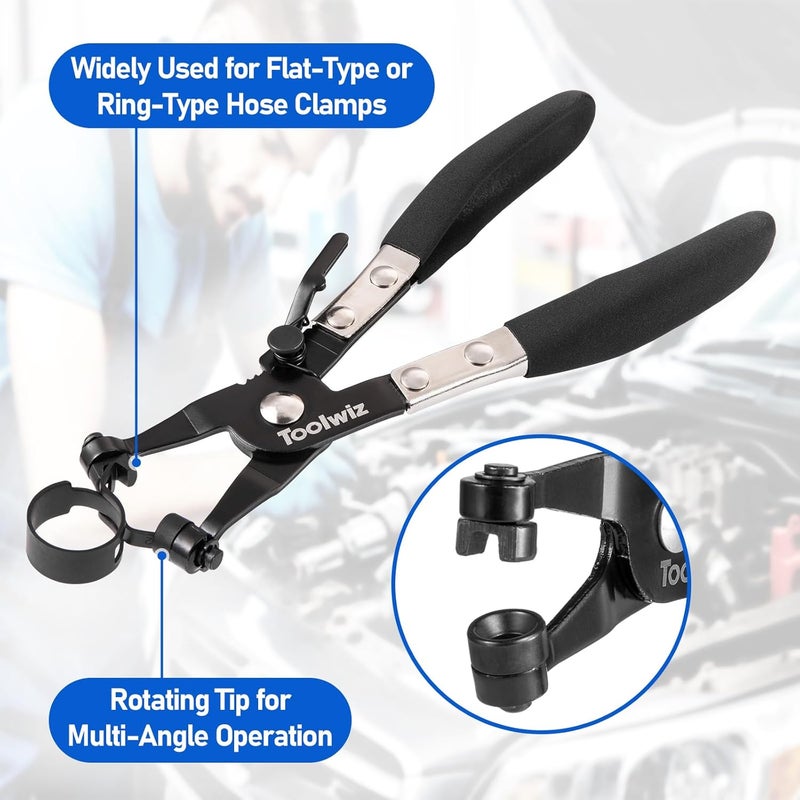 Toolwiz 120Pcs 7-22mm Spring Band Hose Clamp Assortment with Swivel Clamp Pliers, Constant Tension Radiator Hose Clamps, Black Hose Clips for Fuel Line, Silicone Vacuum Hose, Air Tube, Water Pipe - Image 5